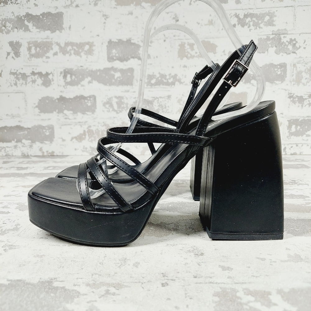 NEW Abound Black Nester Platform Block Heeled Sandals D785